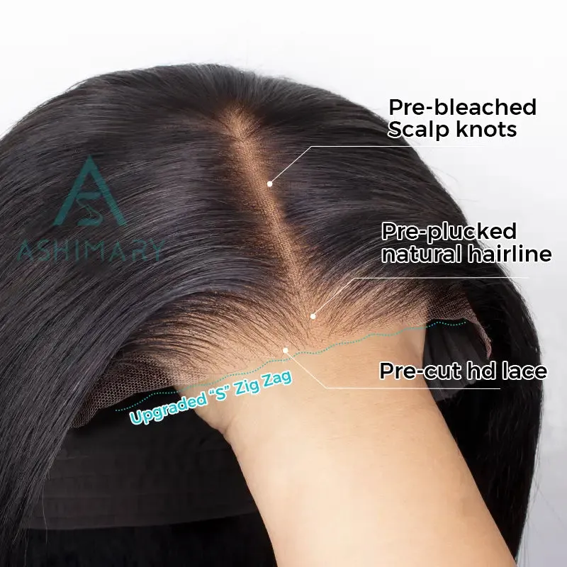 Ready to Wear Straight Out of the Box Glueless HD Transparent Lace Closure Wig with Pre Cut Lace & Bleached Knots