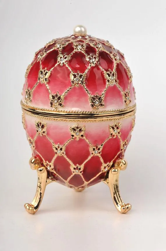 Red Faberge Egg with Gold Clock Inside