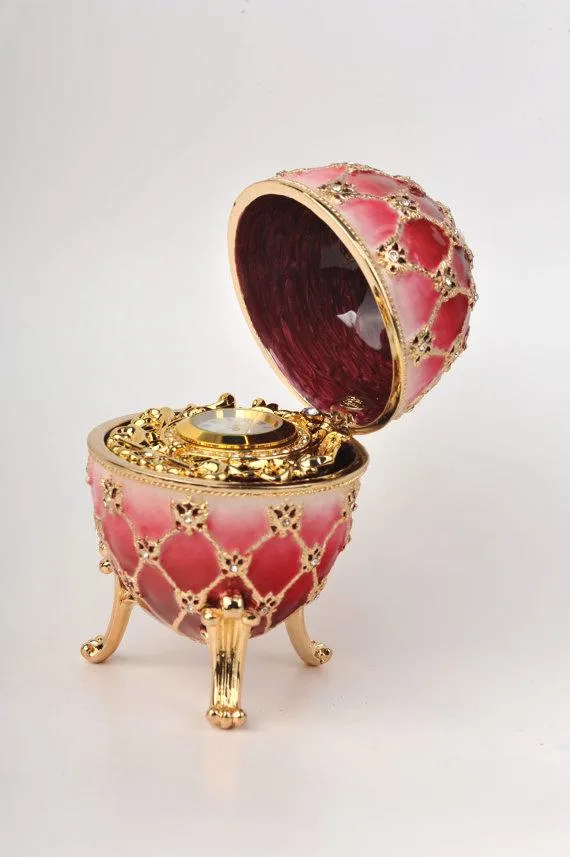 Red Faberge Egg with Gold Clock Inside