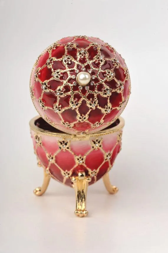 Red Faberge Egg with Gold Clock Inside