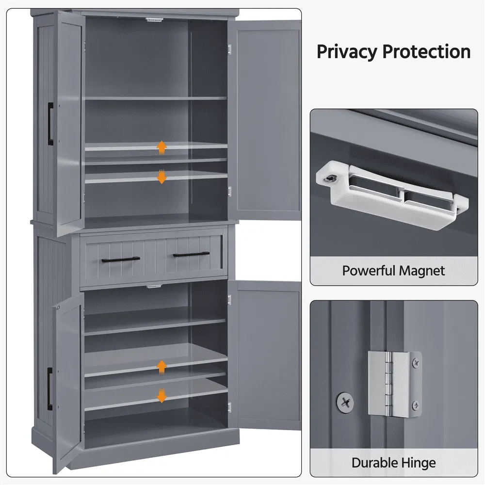 Renwick 72.5'' H Freestanding Pantry Cabinet with Doors and Adjustable Shelves,Dark Gray - use_like_new