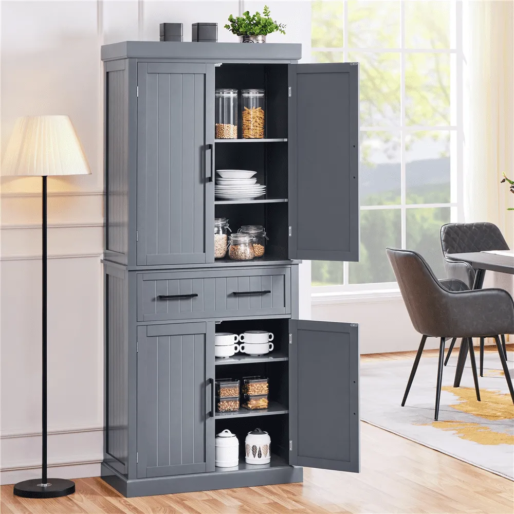 Renwick 72.5'' H Freestanding Pantry Cabinet with Doors and Adjustable Shelves,Dark Gray - use_like_new
