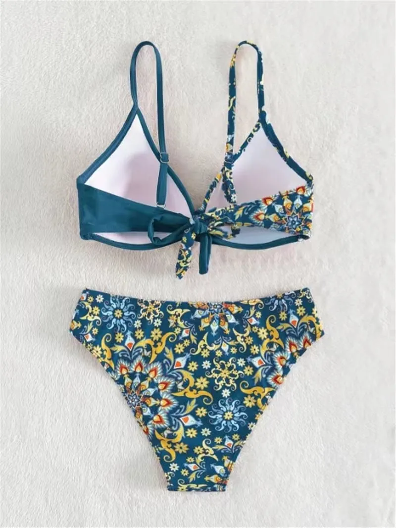 Retro print color-blocking Bikini - Picture 1 / S