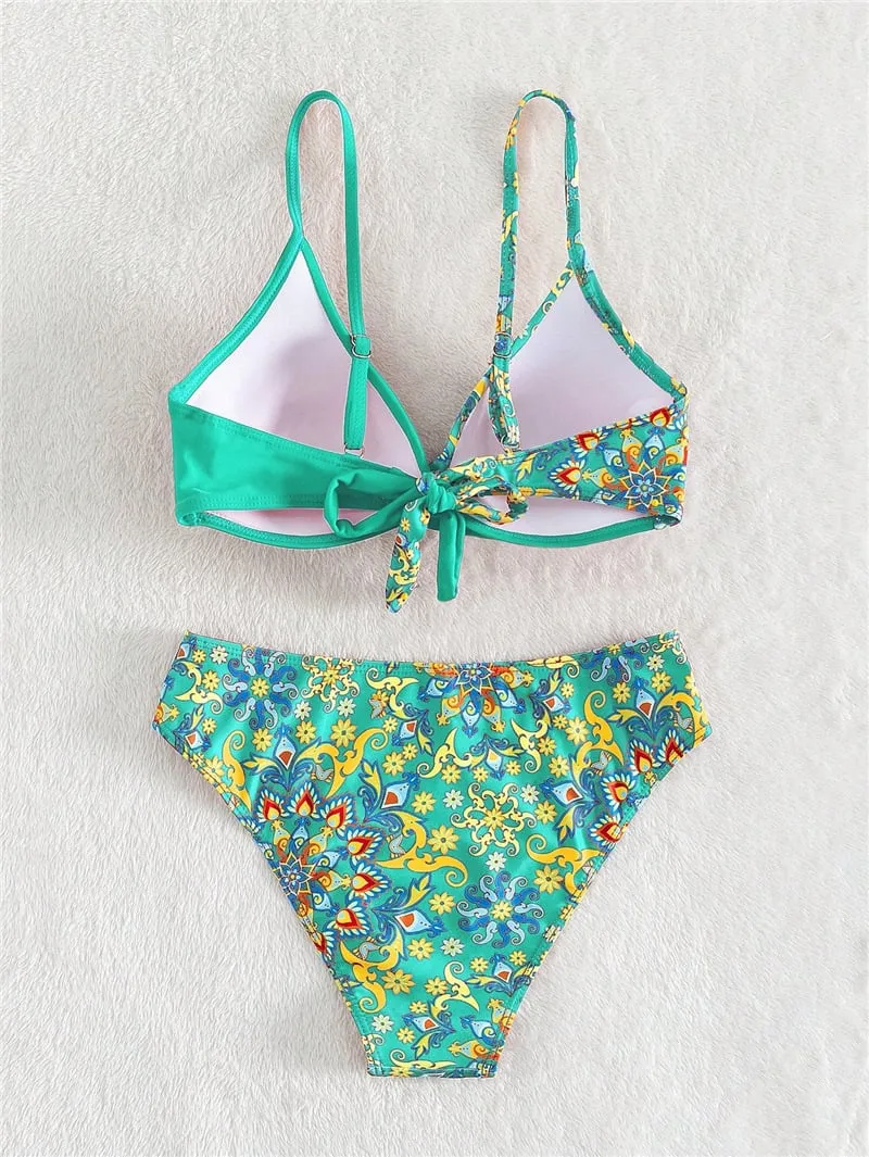 Retro print color-blocking Bikini - Picture 1 / S