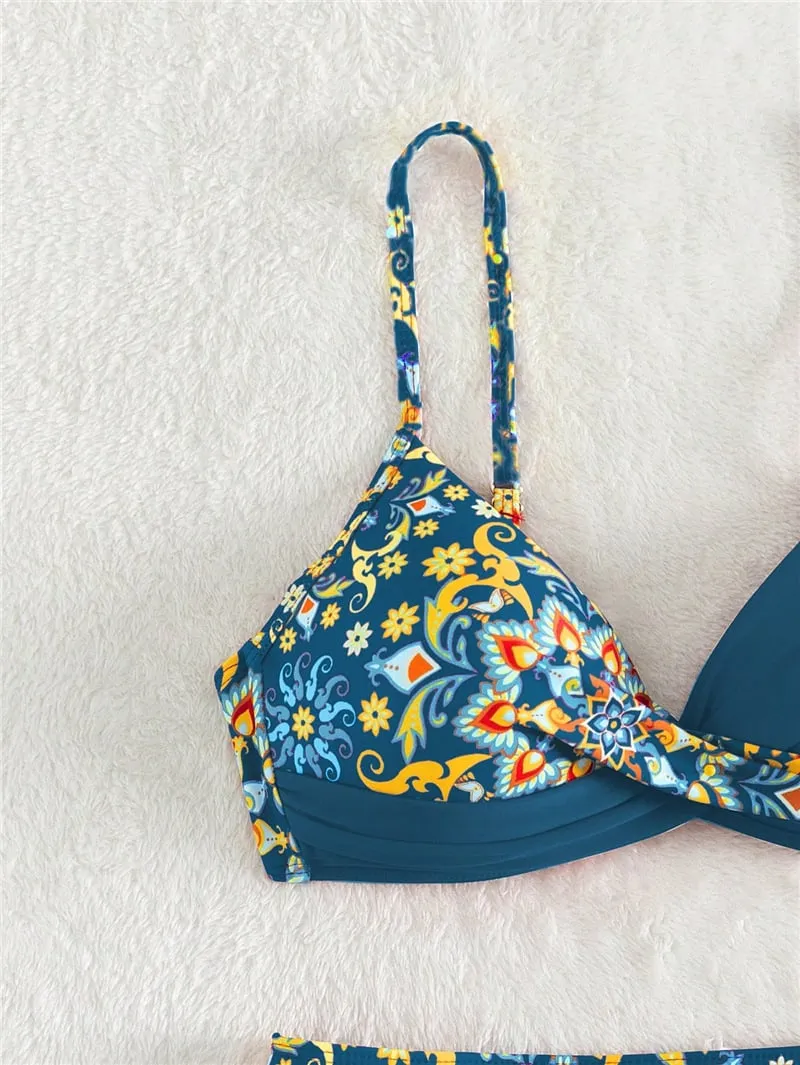 Retro print color-blocking Bikini - Picture 1 / S