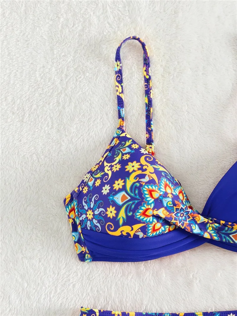 Retro print color-blocking Bikini - Picture 1 / S
