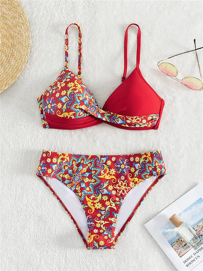 Retro print color-blocking Bikini - Picture 1 / S
