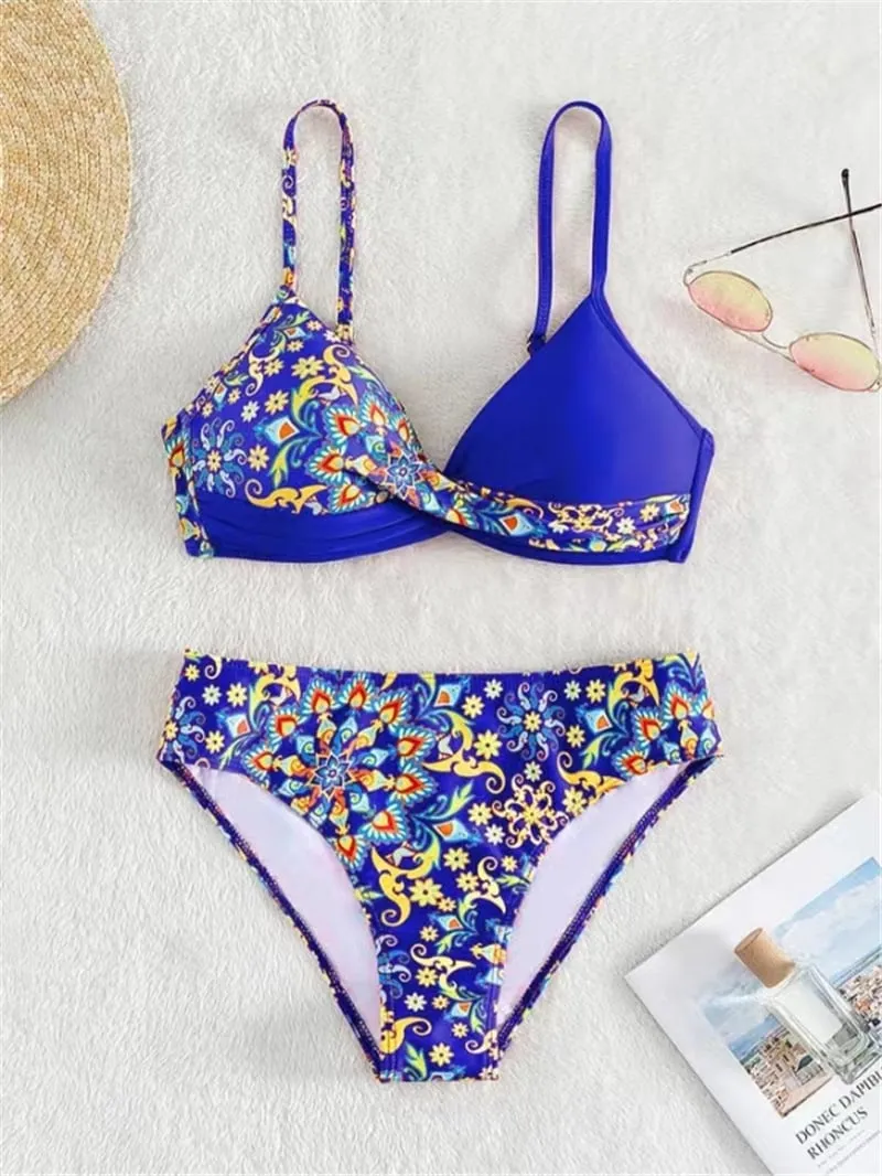 Retro print color-blocking Bikini - Picture 1 / S