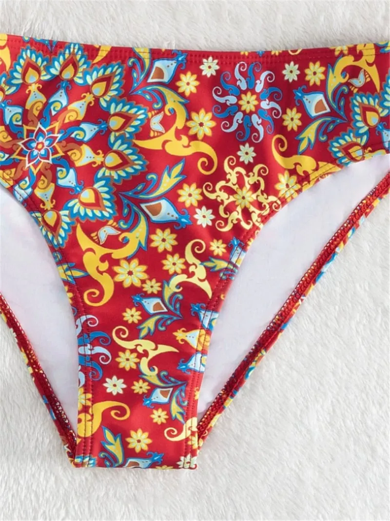 Retro print color-blocking Bikini - Picture 1 / S