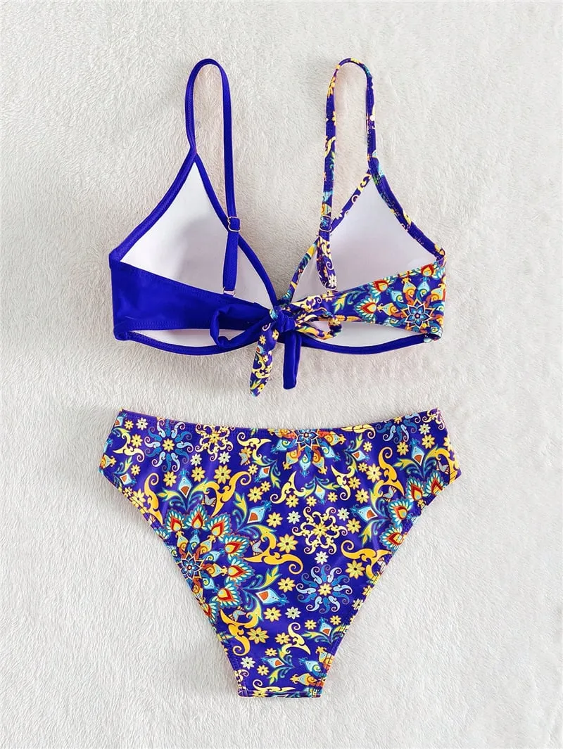 Retro print color-blocking Bikini - Picture 1 / S