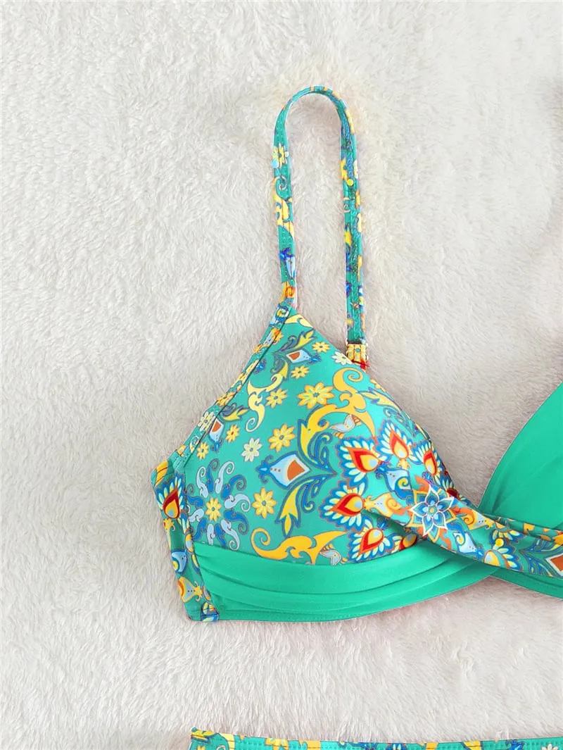 Retro print color-blocking Bikini - Picture 1 / S