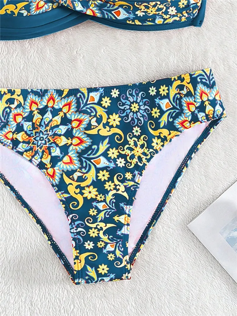 Retro print color-blocking Bikini - Picture 1 / S