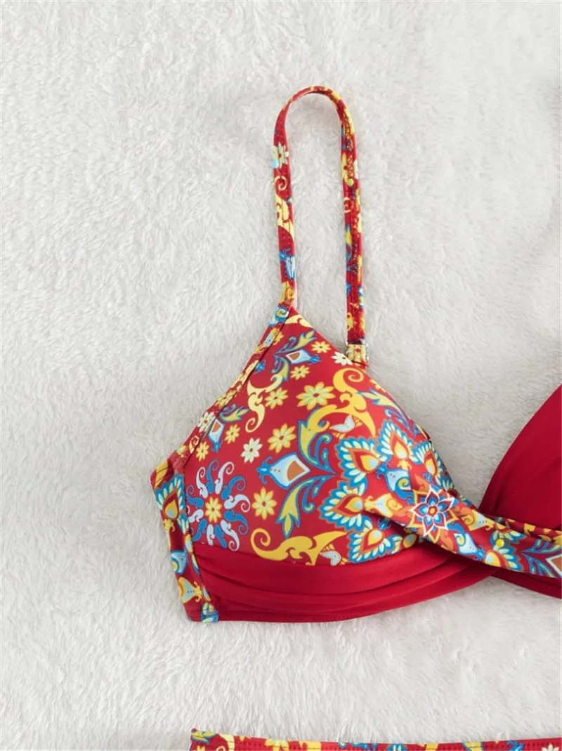 Retro print color-blocking Bikini - Picture 1 / S