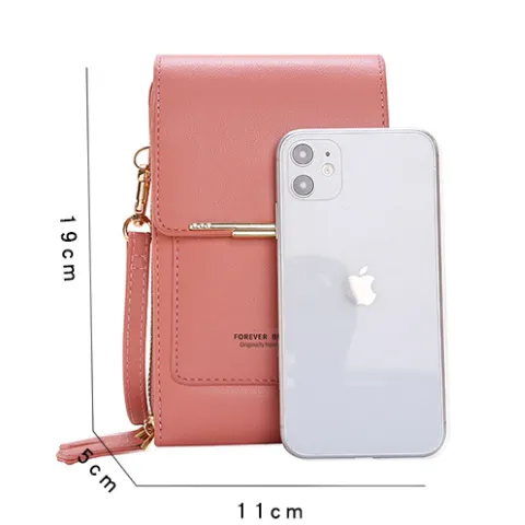 RFID Anti-theft Protection Mobile Phone Slot Leather Wallets Shoulder Bag