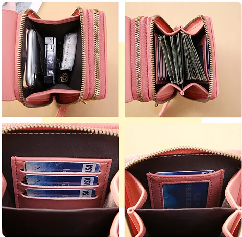 RFID Anti-theft Protection Mobile Phone Slot Leather Wallets Shoulder Bag
