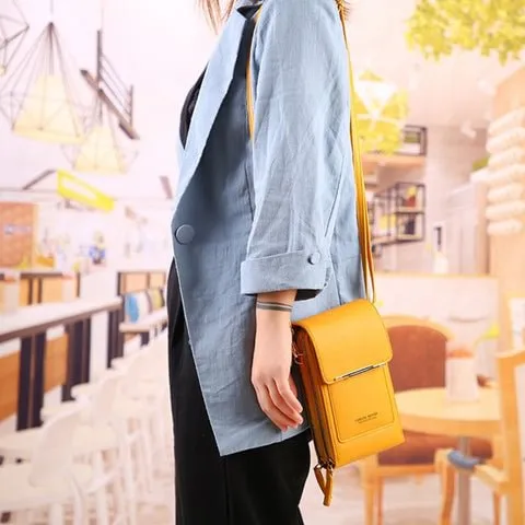 RFID Anti-theft Protection Mobile Phone Slot Leather Wallets Shoulder Bag