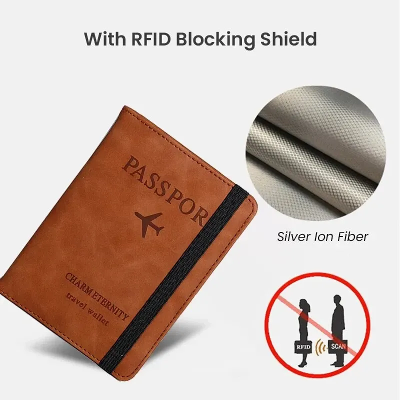 RFID Passport Holder PU Leather Wallet Case Travel Essentials for Men & Women
