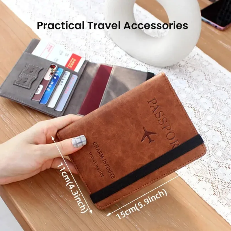 RFID Passport Holder PU Leather Wallet Case Travel Essentials for Men & Women