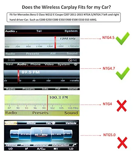 Road Top Wireless Carplay Android Auto Retrofit Kit Decoder for Mercedes Benz E Class W212 E Coupe 2012-2015 Year NTG4.5/4.7, Support Mirrorlink, Camera, Original Car Knob Control
