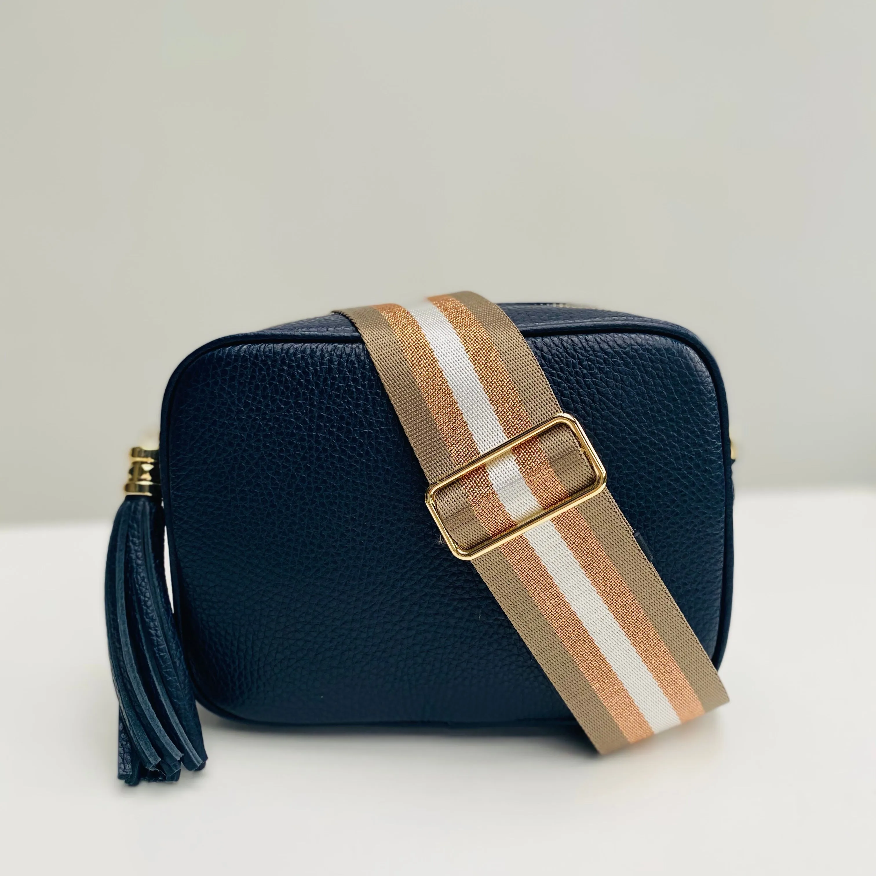 Rose Gold and Taupe Stripe Bag Strap