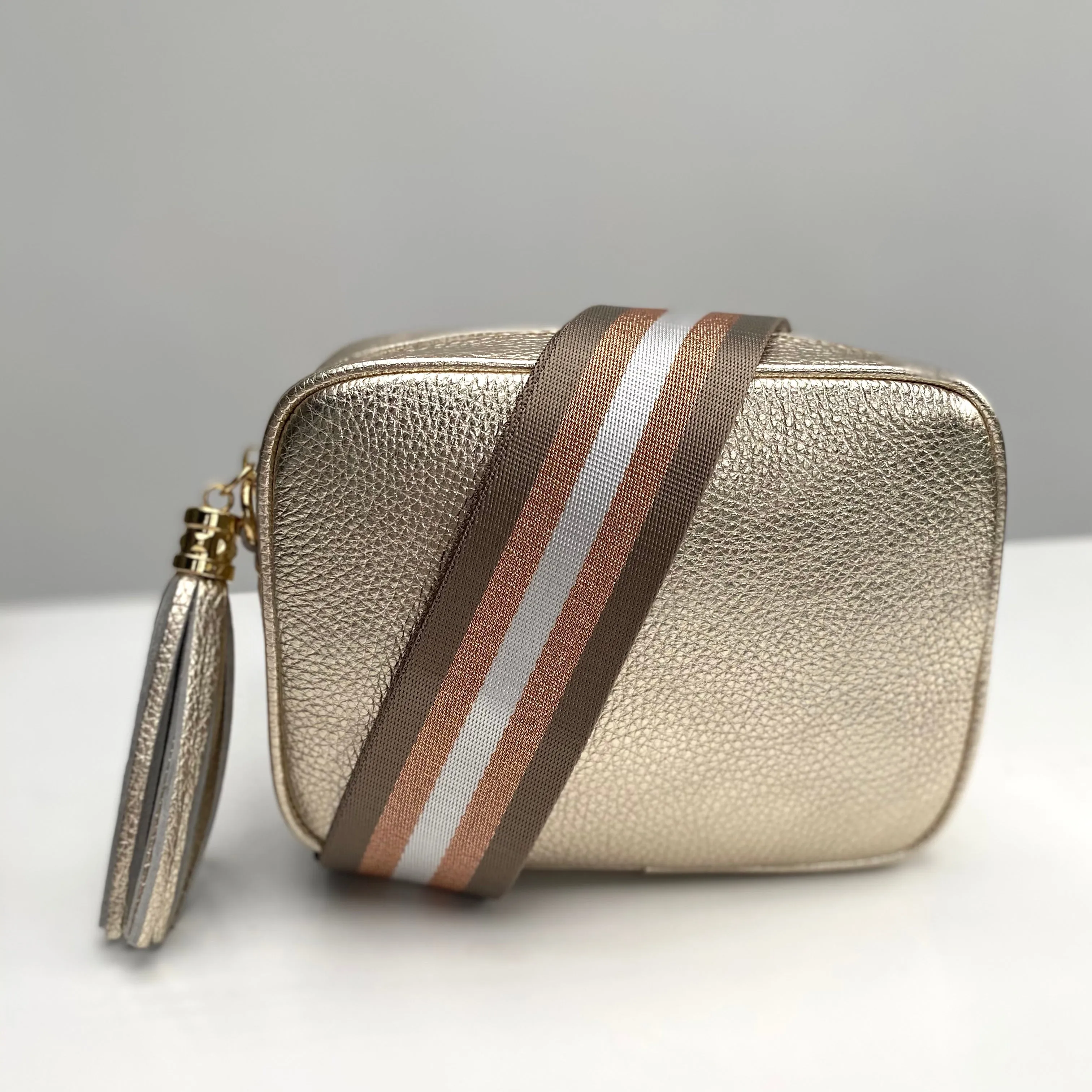 Rose Gold and Taupe Stripe Bag Strap