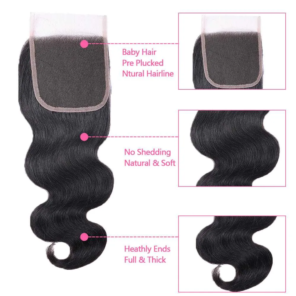 Sdamey 4x4 Lace Closure Brazilian Body Wave Human Hair Closure Lace Hair Extension