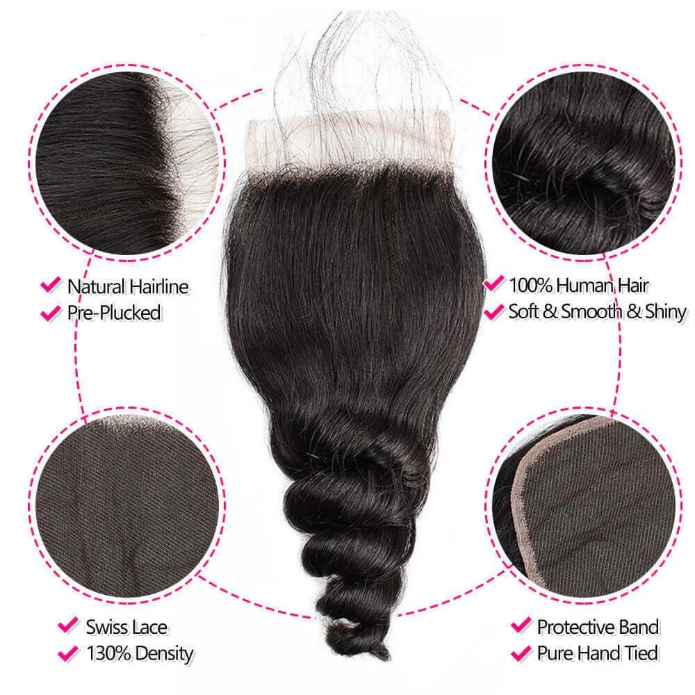 Sdamey Brazilian Loose Wave Human Hair 5X5 Lace Closure