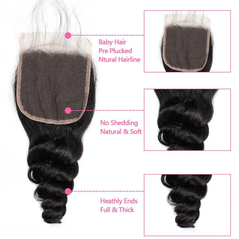 Sdamey Brazilian Loose Wave Human Hair 5X5 Lace Closure