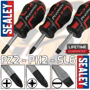 SEALEY 3PCS STUBBY MAGNETIC SCREWDRIVERS ( SLOTTED - PHILLIPS - POZIDRIVE )