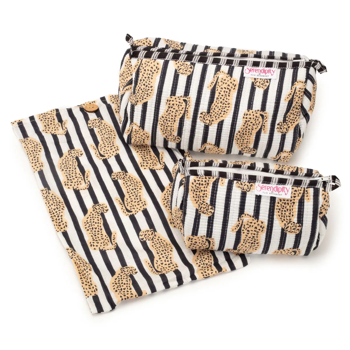 Serendipity Cotton Cosmetic Bag Set - Leopard