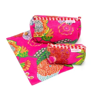 Serendipity Cotton Cosmetic Bag Set - Tropical Fuchsia