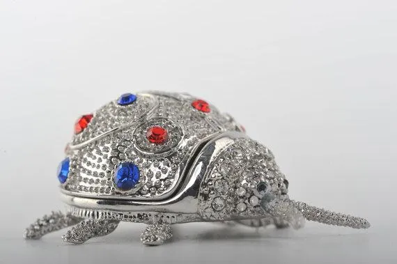 Silver Beetle with Red & Blue Spots