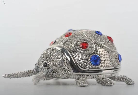 Silver Beetle with Red & Blue Spots