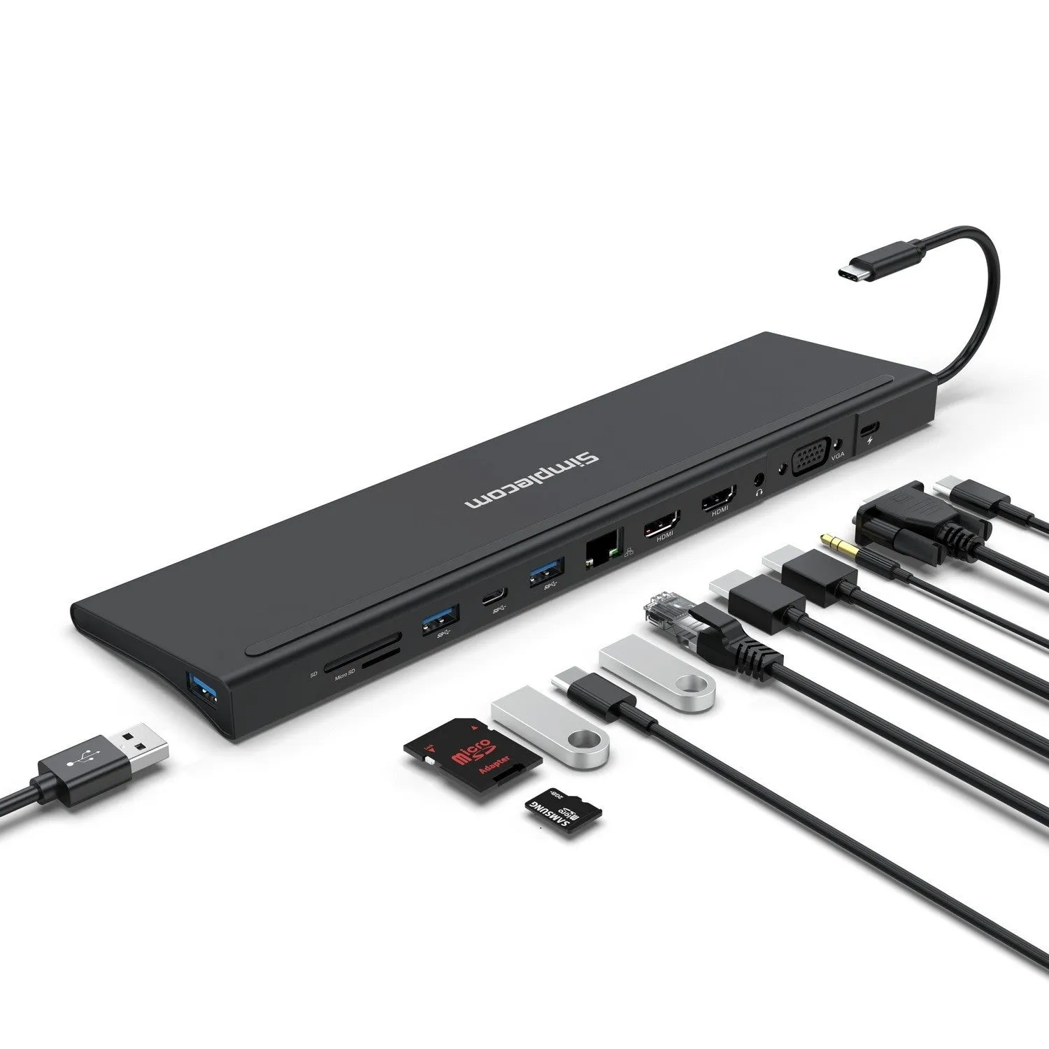 Simplecom CHN622 USB-C 12-in-1 Multiport Docking Station Laptop Stand Dual HDMI   VGA Triple Display Gigabit LAN