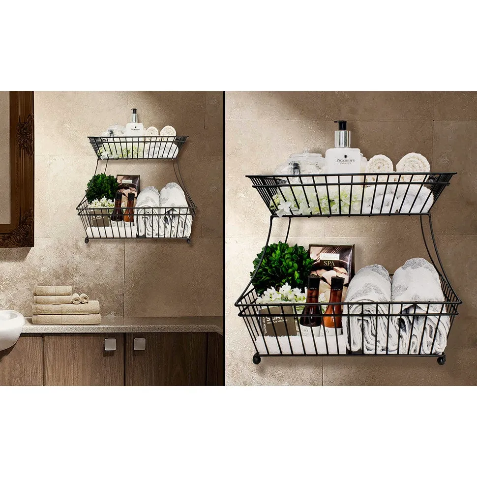 Sorbus 2-tier Black Metal Fruit or Bread Basket