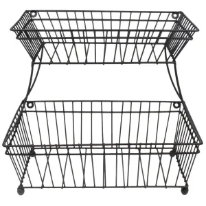 Sorbus 2-tier Black Metal Fruit or Bread Basket