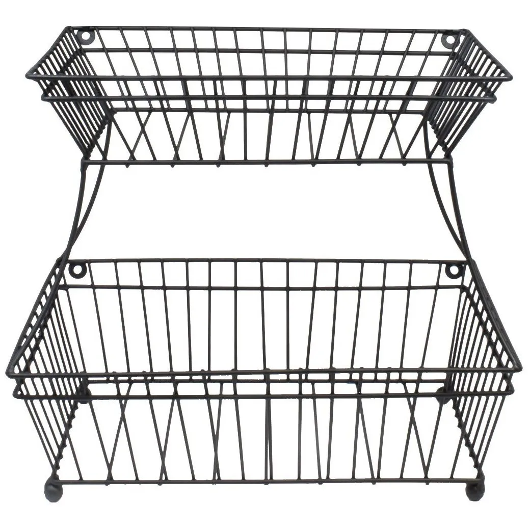 Sorbus 2-tier Black Metal Fruit or Bread Basket