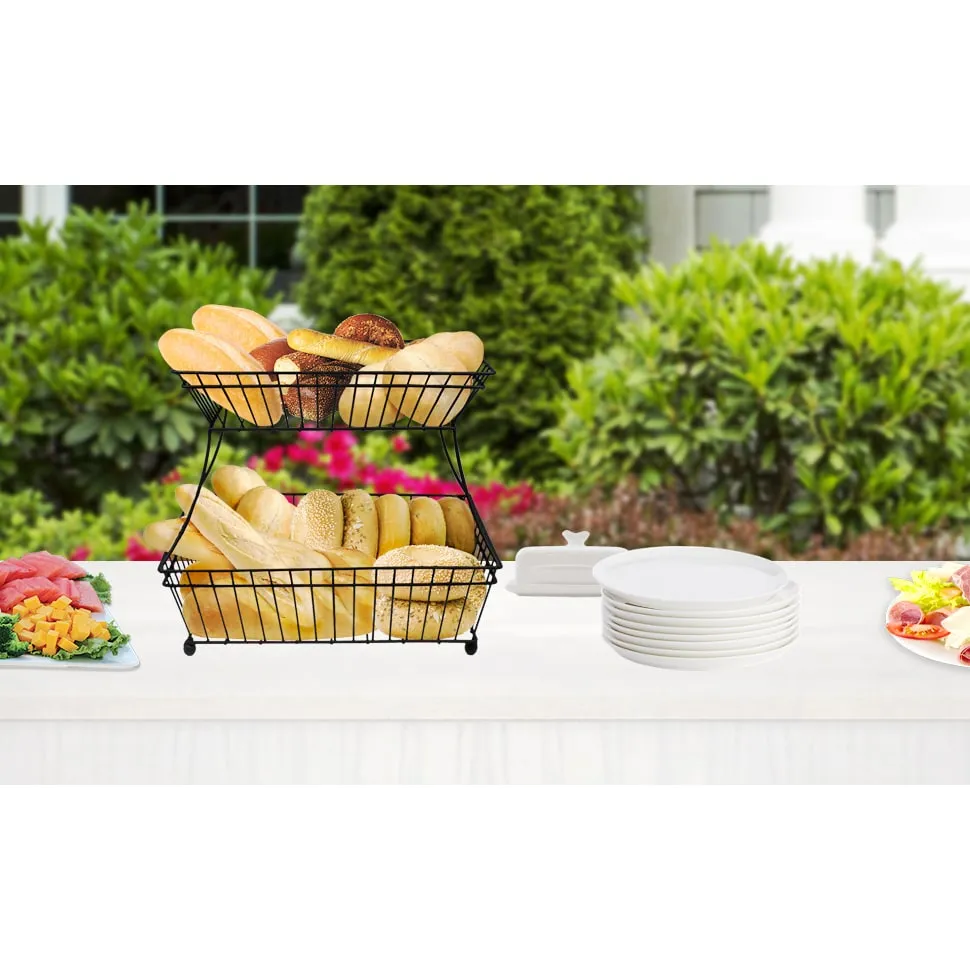 Sorbus 2-tier Black Metal Fruit or Bread Basket