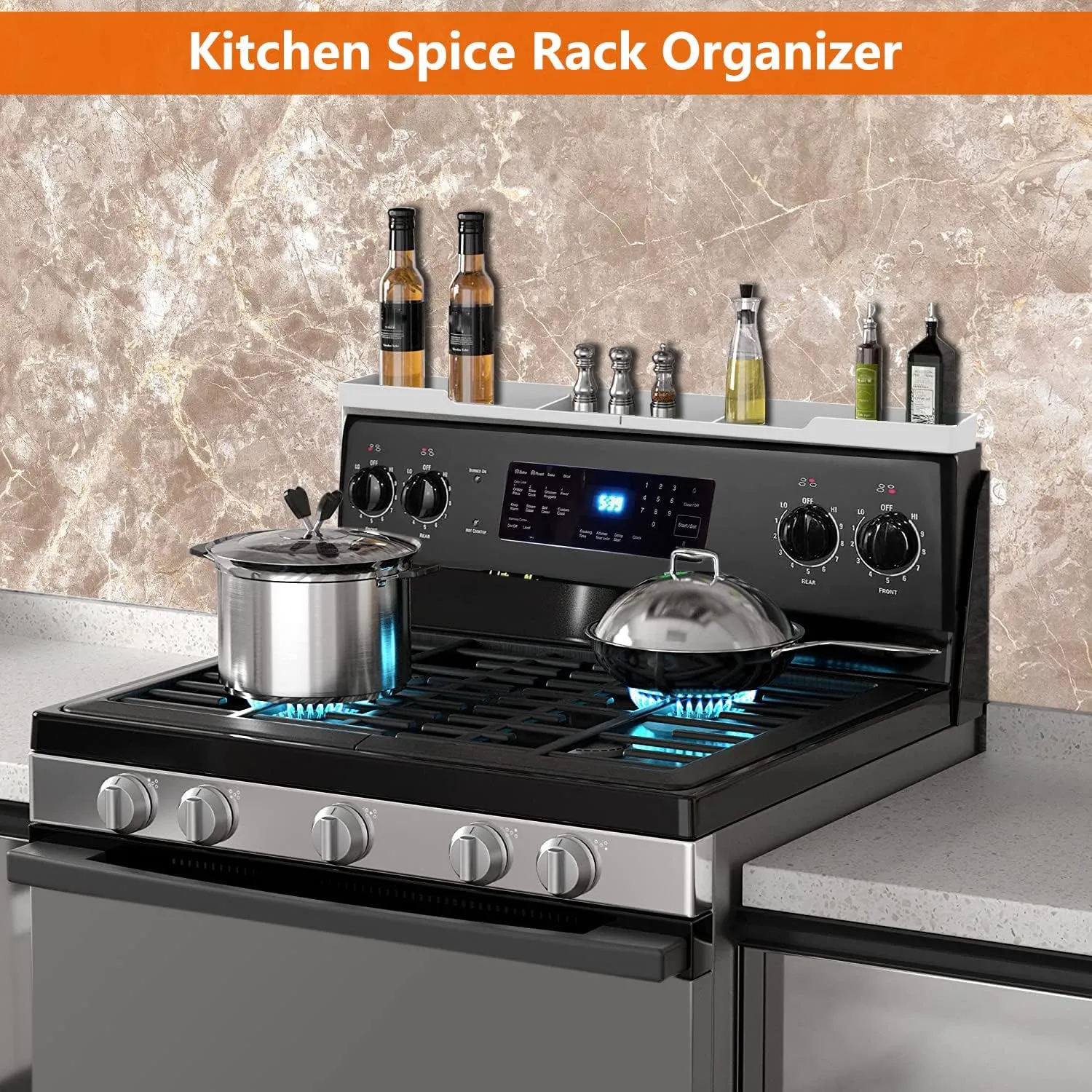 Stove Top Shelf 30" Silicone Magnetic Shelf for Stove 3 Functional Partitions
