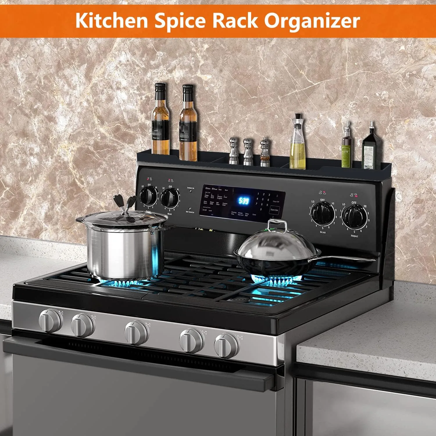 Stove Top Shelf 30" Silicone Magnetic Shelf for Stove 3 Functional Partitions