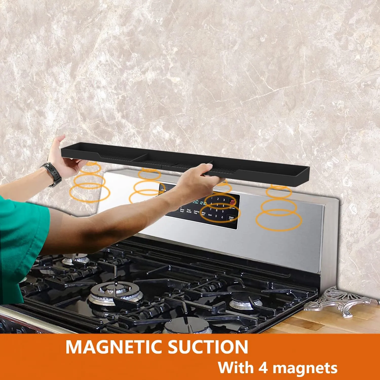 Stove Top Shelf 30" Silicone Magnetic Shelf for Stove 3 Functional Partitions