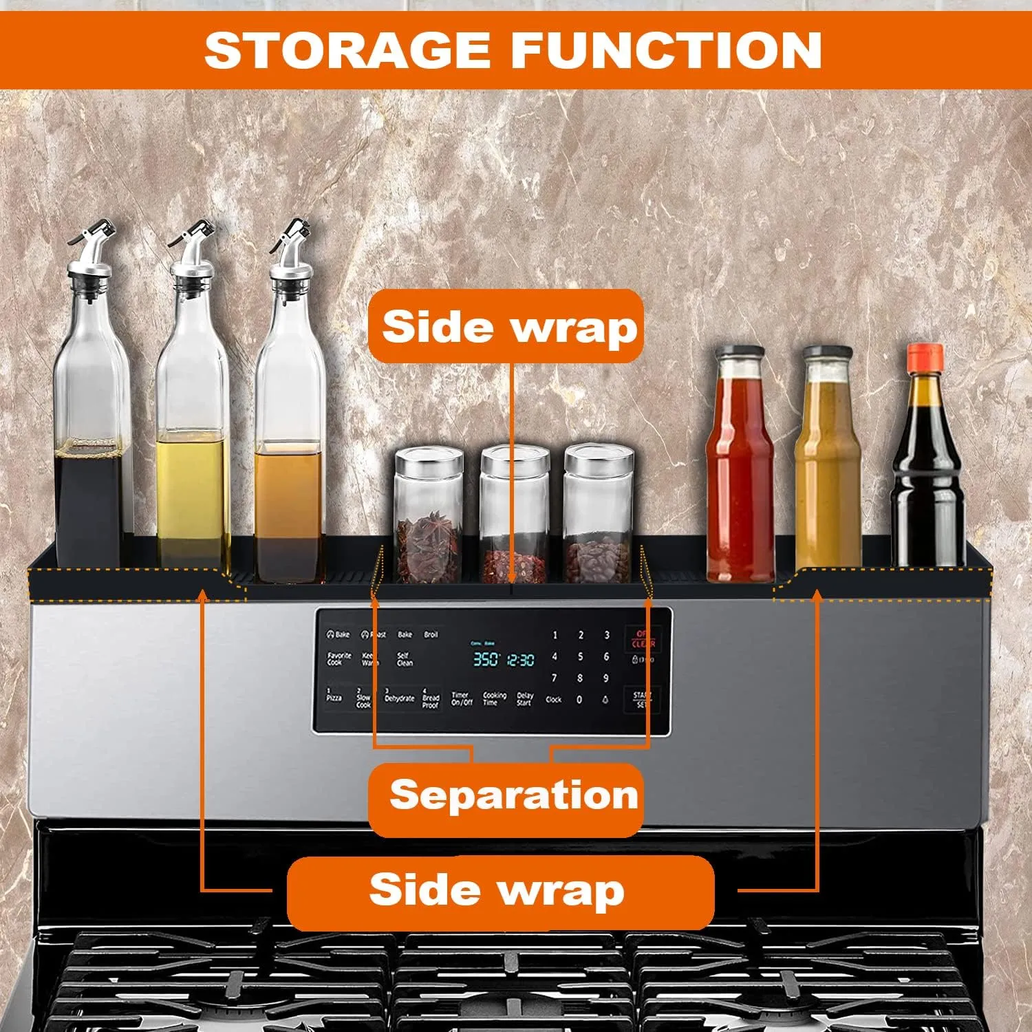 Stove Top Shelf 30" Silicone Magnetic Shelf for Stove 3 Functional Partitions