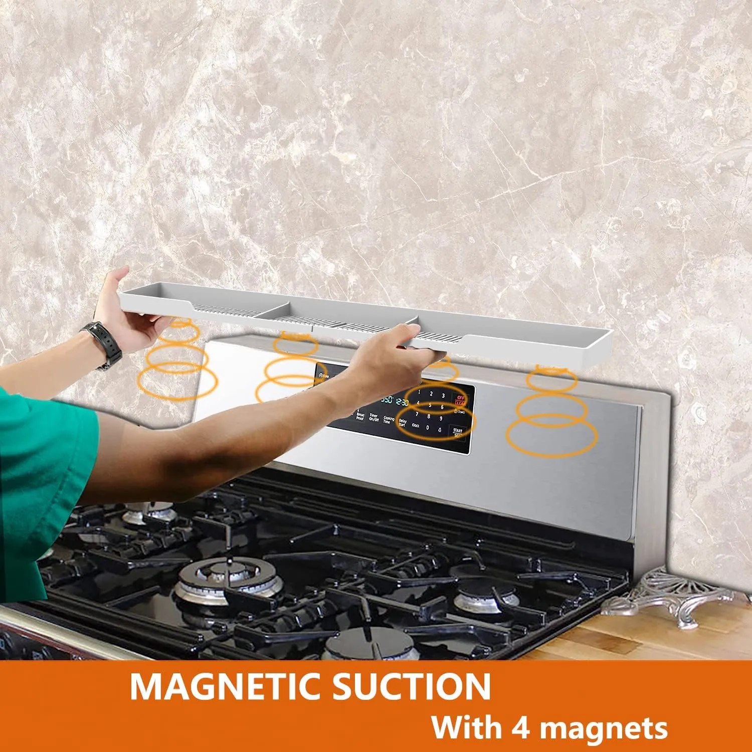 Stove Top Shelf 30" Silicone Magnetic Shelf for Stove 3 Functional Partitions