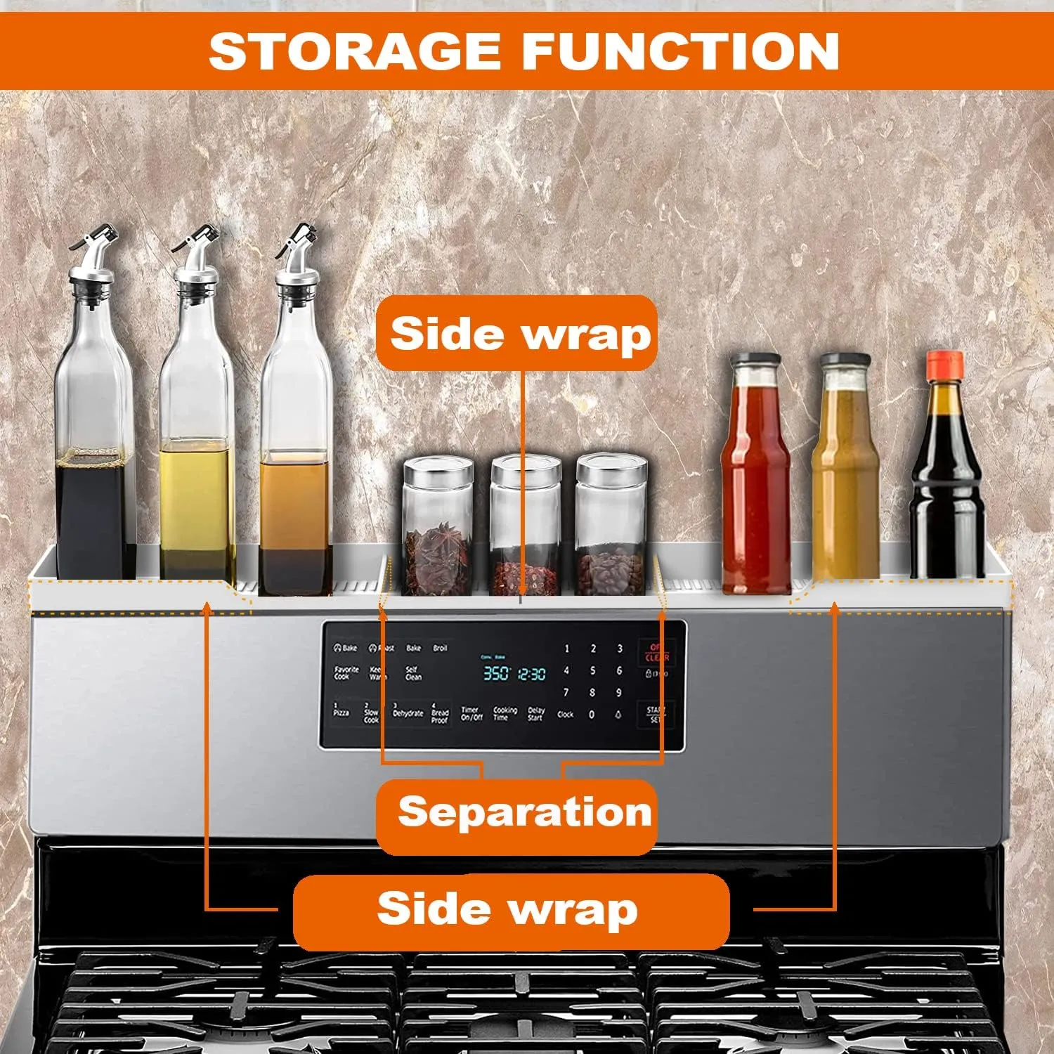 Stove Top Shelf 30" Silicone Magnetic Shelf for Stove 3 Functional Partitions