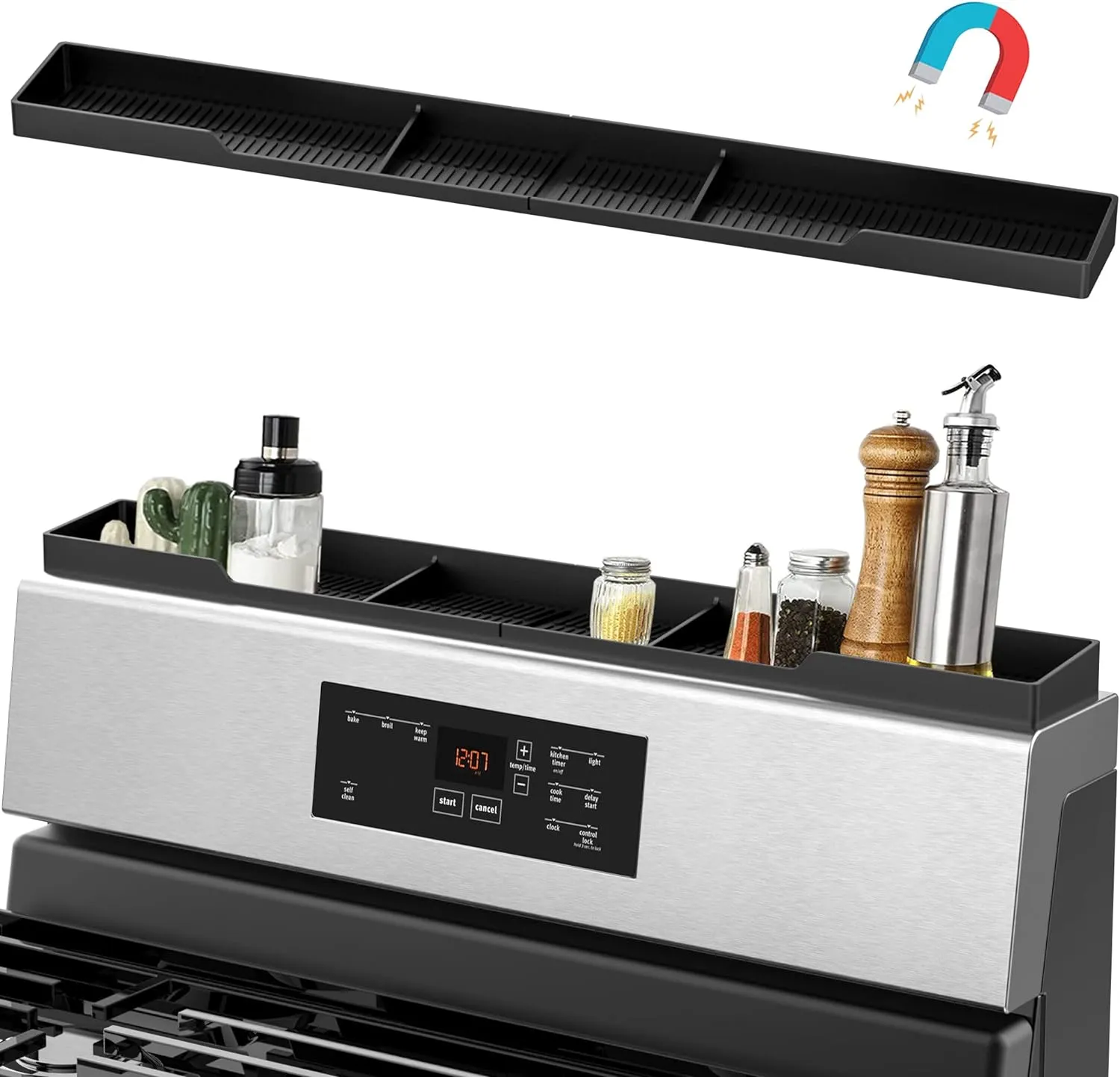 Stove Top Shelf 30" Silicone Magnetic Shelf for Stove 3 Functional Partitions