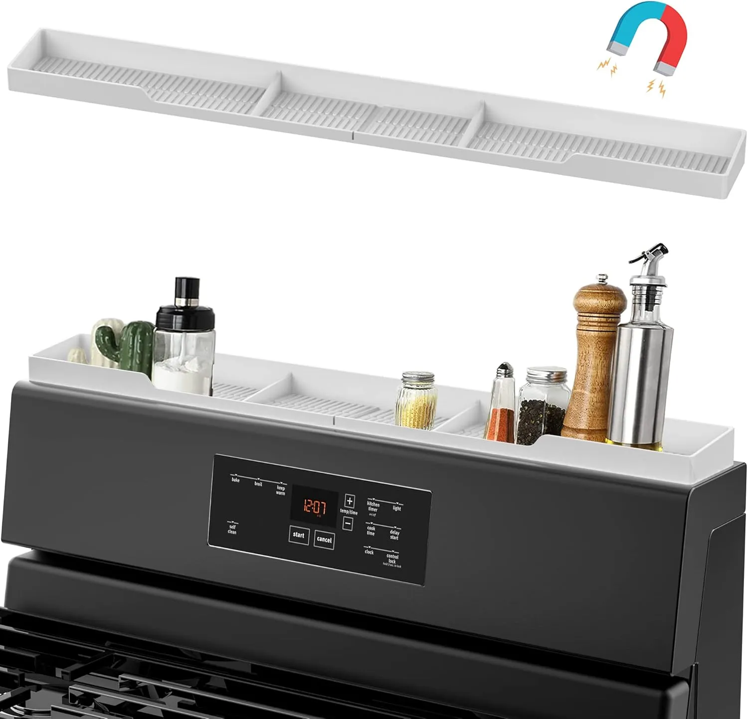 Stove Top Shelf 30" Silicone Magnetic Shelf for Stove 3 Functional Partitions