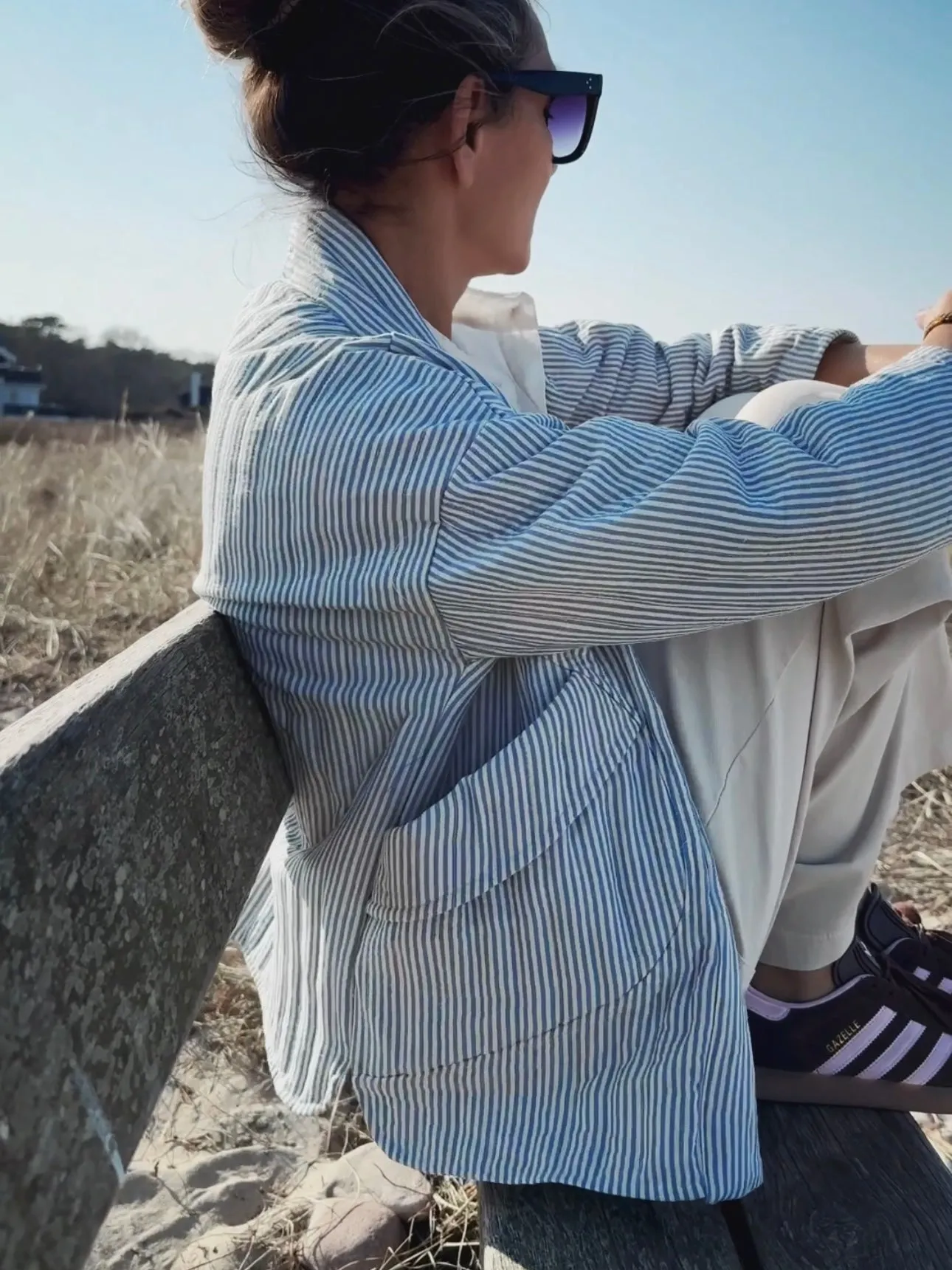 STRIPED QUILTED JACKET - BLUE/OFF WHITE