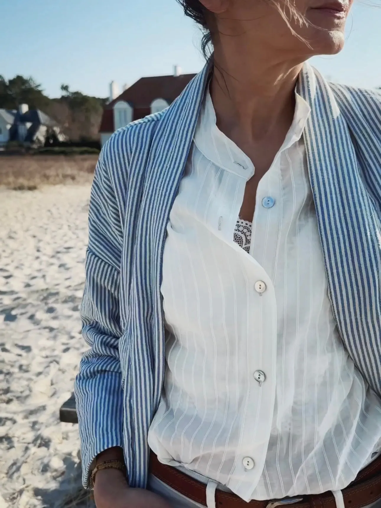 STRIPED QUILTED JACKET - BLUE/OFF WHITE
