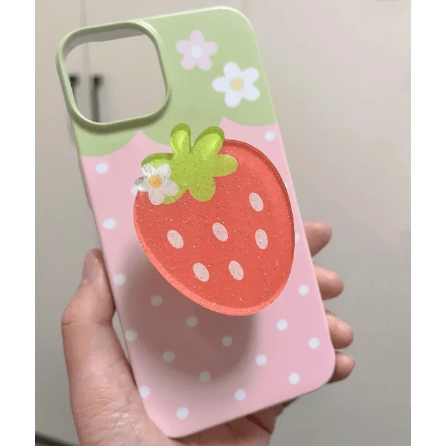 Sweet Glitter Strawberry Narutomaki Phone Stand iPhone Case