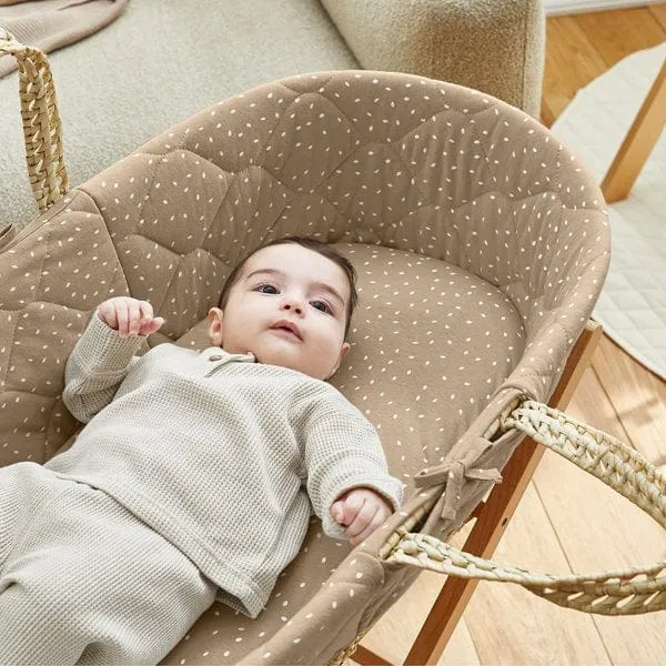 The Little Green Sheep Quilted Moses Basket Bundle - Truffle Rice